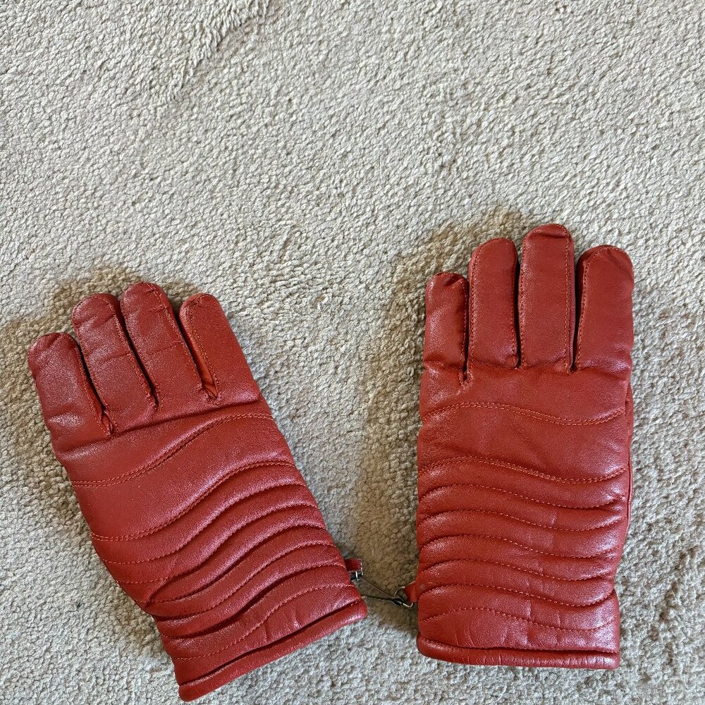 Vintage Saranac orange insulated leather ski snow winter gloves women's S/M